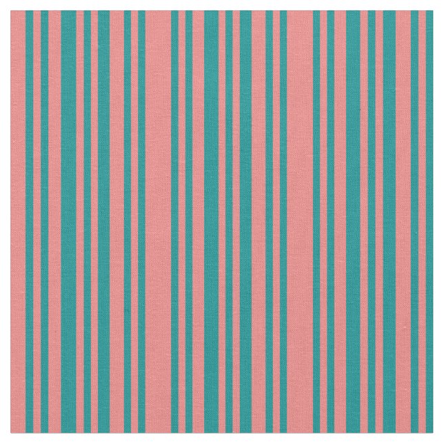 Light Coral & Mörk Cyan Stripe/Linted Mönster Tyg (Närbild)