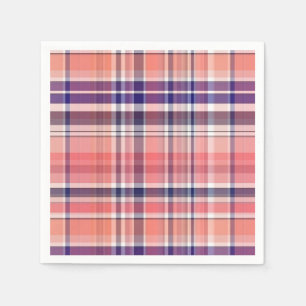 Light Coral, Navy Blue, White Preppy Madras Play Pappersservett