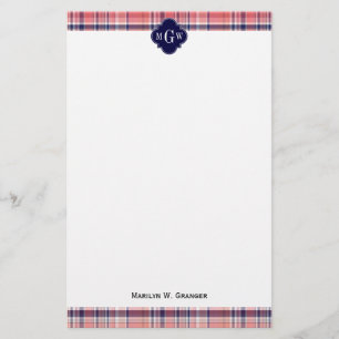 Light Coral Navy Wht Preppy Madras Monogram Brevpapper