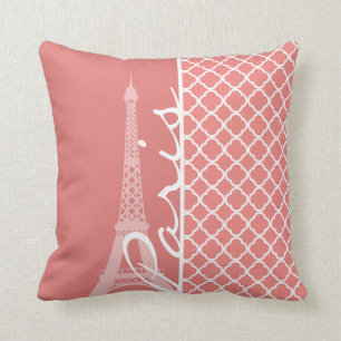 Light Coral Rosa Moroccan Quatrefoil Paris Kudde