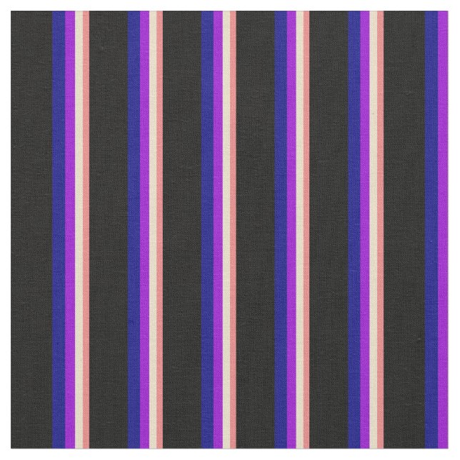 Light Coral, Tan, Mörk Violet, Blue & Black Linjer Tyg (Närbild)