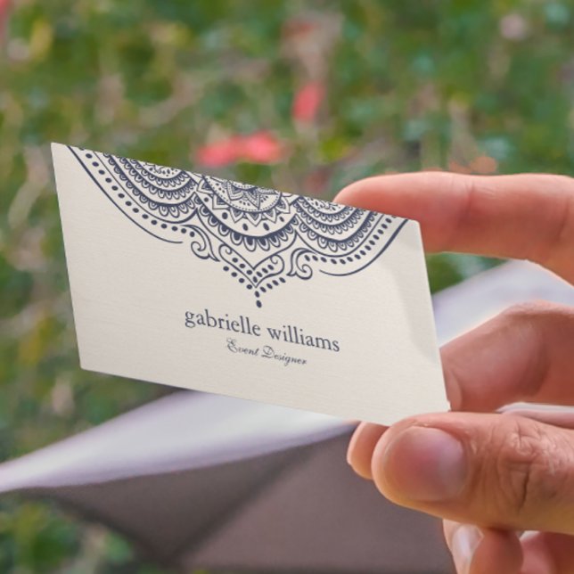 Light Cream linen struktur med marinblå manada Visitkort (Skapare uppladdad)