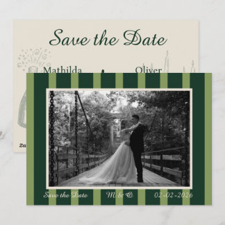 Light & Dark Green Thin Stripe Invitation Inbjudningar