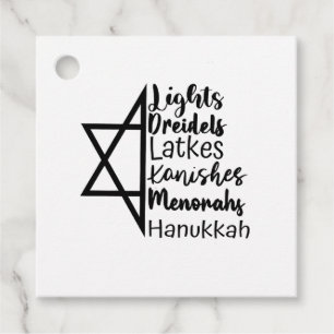 Light Dreidel Latke Kench Menorah Hanukkah Gåvor Etiketter