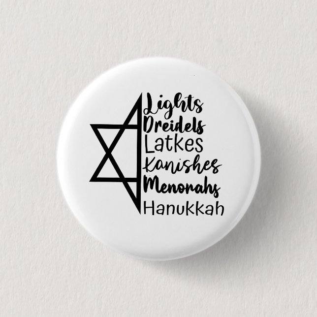 Light Dreidel Latke Kench Menorah Hanukkah Knapp (Framsida)