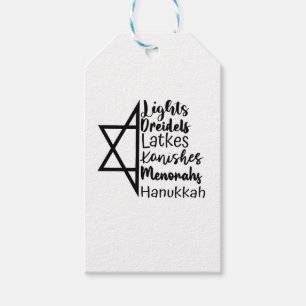 Light Dreidel Latke Kench Menorah Hanukkah Presentetikett