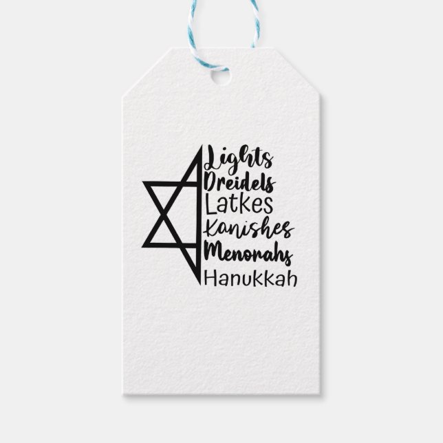 Light Dreidel Latke Kench Menorah Hanukkah Presentetikett (Framsidan)