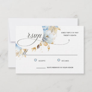 Light Dusty Blue Blommigt Calligraphy Watercolor OSA Kort