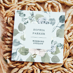 Light Dusty Blue Blommigt och Eucalyptus Fyrkantigt Visitkort
