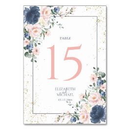 Light Dusty Blue  Rosa Guld Blommigt Bröllop Bordsnummer