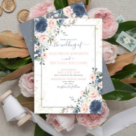 Light Dusty Blue  Rosa Guld Blommigt Bröllop Inbjudningar