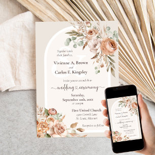 Light Earth Tone Blommigt Rustic Boho Bröllop Inbjudningar