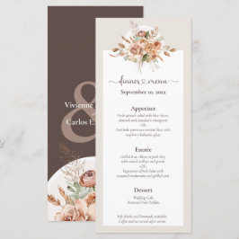 Light Earth Tone Blommigt Rustic Boho Bröllop Menu Program