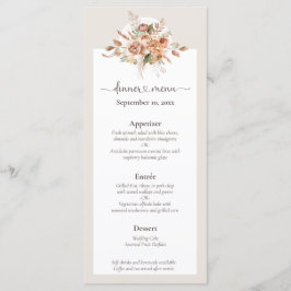 Light Earth Tone Blommigt Rustic Boho Bröllop Menu Program