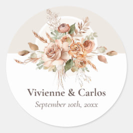 Light Earth Tone Blommigt Rustic Boho Bröllop Runt Klistermärke
