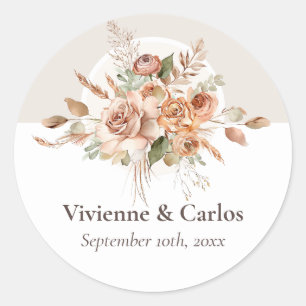 Light Earth Tone Blommigt Rustic Boho Bröllop Runt Klistermärke