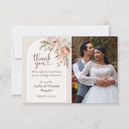 Light Earth Tone Rustic Boho Blommigt Bröllop Phot Tack Kort
