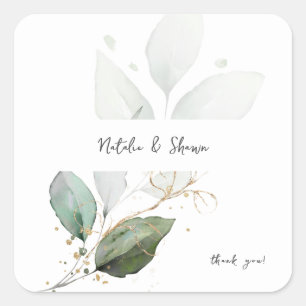 Light Eucalyptus Glow Guld Greenery Tack Fyrkantigt Klistermärke