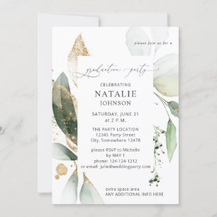 Light Eucalyptus Glow Guld Studentfest Inbjudningar