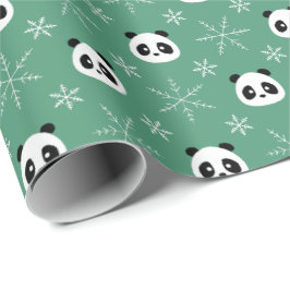Light Evergreen - Cute Pandas med Snöflingor Presentpapper