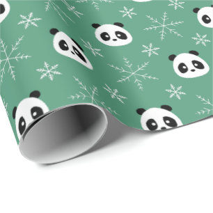 Light Evergreen - Cute Pandas med Snöflingor Presentpapper