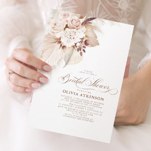 Light Flowers and Pampas Grass Boho Möhippa Inbjudningar