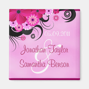 Light Fuchsia Magenta Blommigt Spara datum magnete Magnet