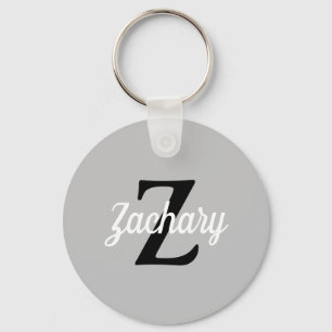 Light Grått Black White Retro Monogram Personlig Nyckelring