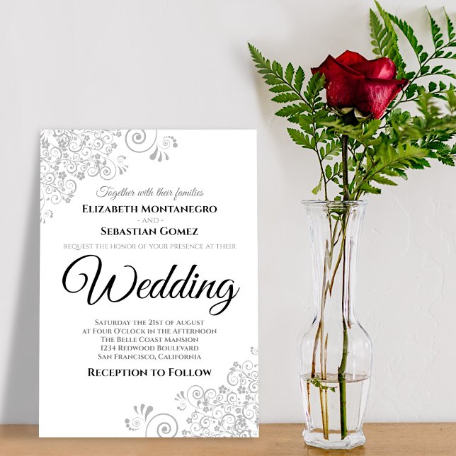 Light Grått Blommigt Filigree Elegant Chic Bröllop Inbjudningar (Skapare uppladdad)