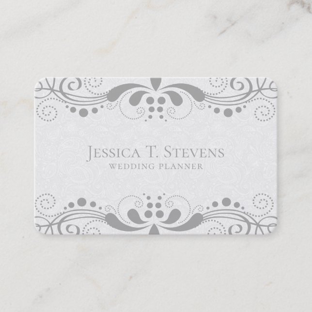 Light-grått-blommigt snabbt snöre visitkort (Framsida)