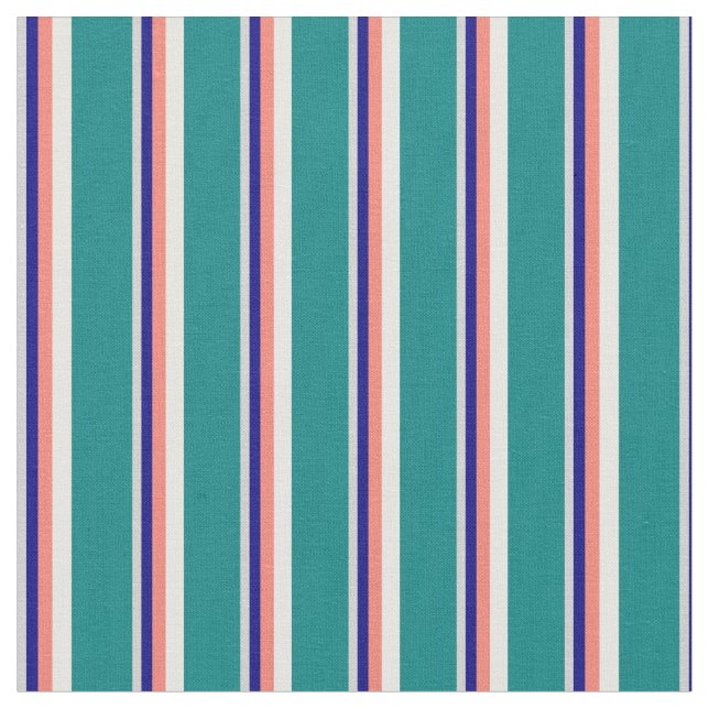 Light Grått, Blue, Salmon, White och Teal Mönster Tyg (Närbild)