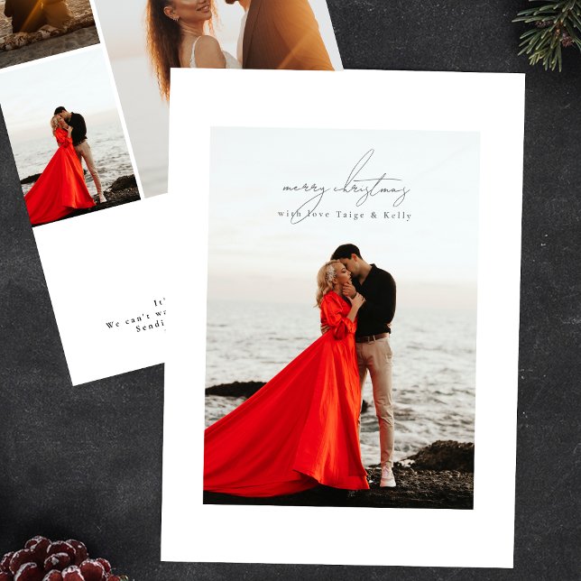 Light grått calligraphy ram-foto god jul julkort (Skapare uppladdad)