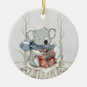 Light Grått Cute Koala Snowfall Ceramic Ornament