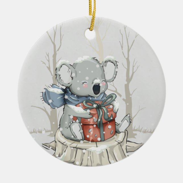 Light Grått Cute Koala Snowfall Ceramic Ornament (Framsidan)