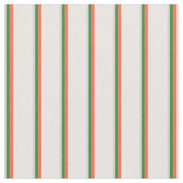 Light Grått, Forest Grönt, Red and White Mönster Tyg (Närbild)