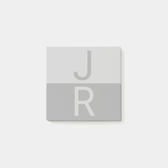 Light Grått & Grått Modern Initialer Monogram Post-it Block (Framsida)