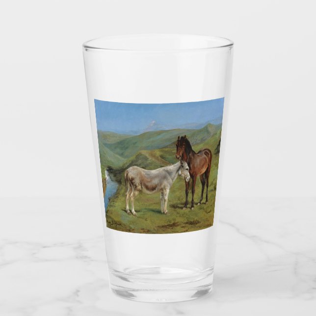 Light Grått Horse in a Fält (hästdjur) Glaskopp (Framsida)