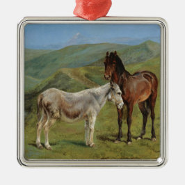 Light Grått Horse in a Fält (hästdjur) Julgransprydnad Metall