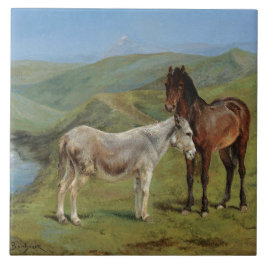 Light Grått Horse in a Fält (hästdjur) Kakelplatta