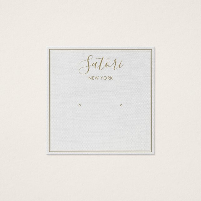 Light Grått Linen Namnteckning Visningen Stud Earr Fyrkantigt Visitkort (Framsida)