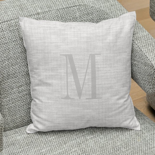 Light grått linen struktur monogram kudde (Skapare uppladdad)