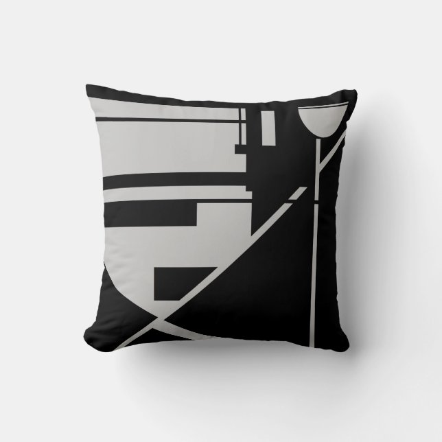 Light Grått on Black Geometric Abstrakt Kudde (Framsida)