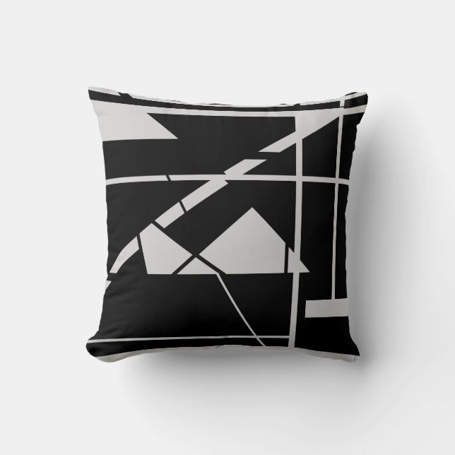 Light Grått Origami on Black Geometric Abstrakt Kudde (Framsida)