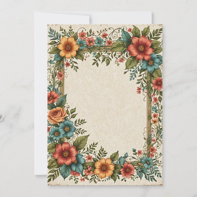 Light Grått Parchment Blommigt Bröllop Inbjudningar (Framsida)