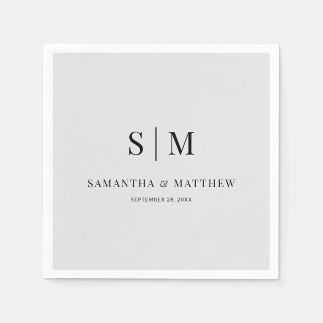 Light Grått Simple Elegant par Initialer Bröllop Pappersservett (Framsidan)