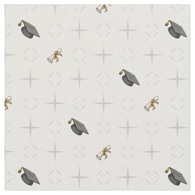 Light Grått Studentmössas and Diploma Mönster Tyg (Närbild)