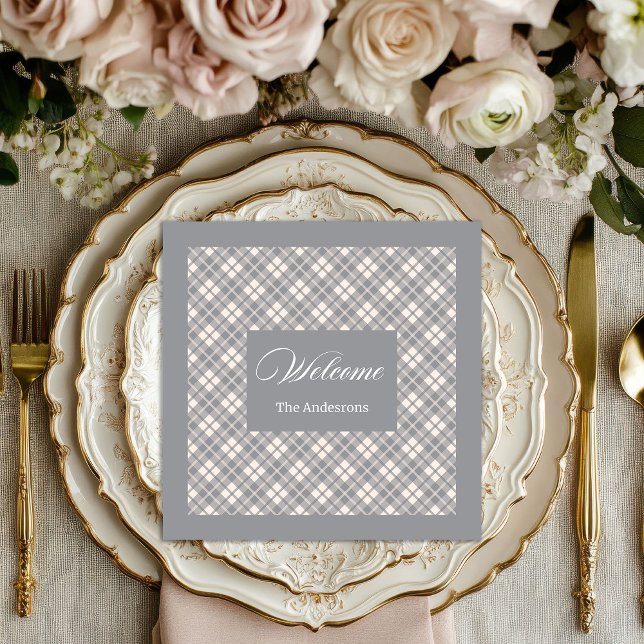 Light Grått Tartan Napkins Personlig Modern Set Pappersservett (Light Grey Tartan Napkins Personalized Modern Set )