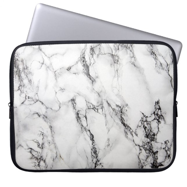 Light Grått White Black Marble Stone Laptop Sleeve (Framsidan)