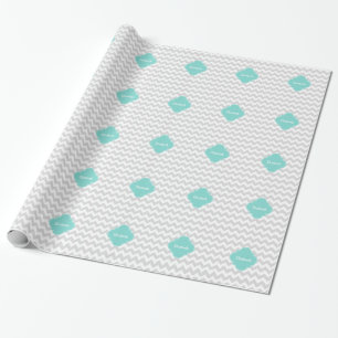 Light Grått White Chevron Aqua Quatrefoil Monogra Presentpapper