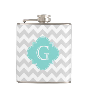 Light Grått White Chevron Aqua Quatrefoil Monogram Fickplunta